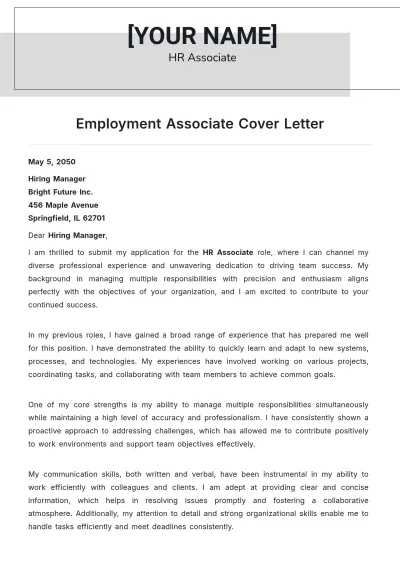 Free Employment Associate Cover Letter to Edit Online