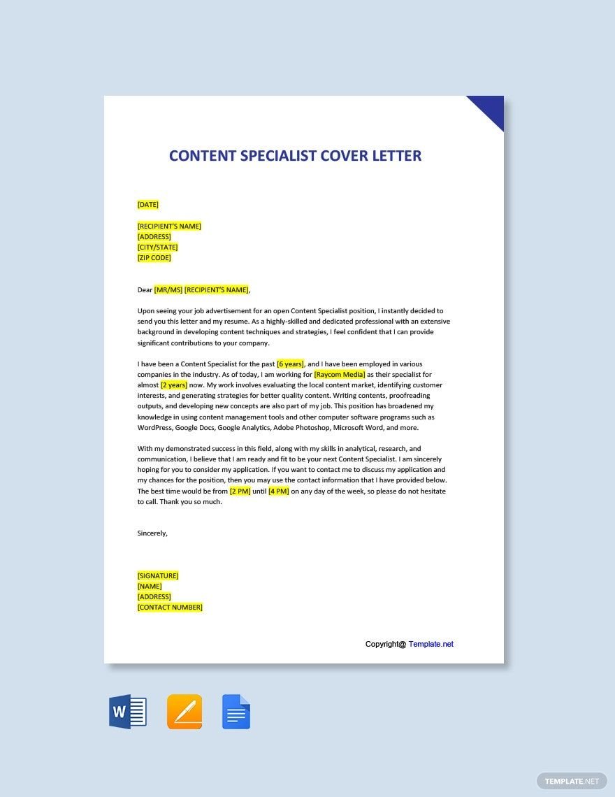 Content Specialist Cover Letter