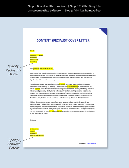 cover letter sample for content manager