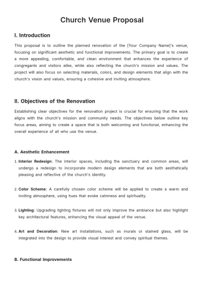 Free Church Venue Proposal Template to Edit Online
