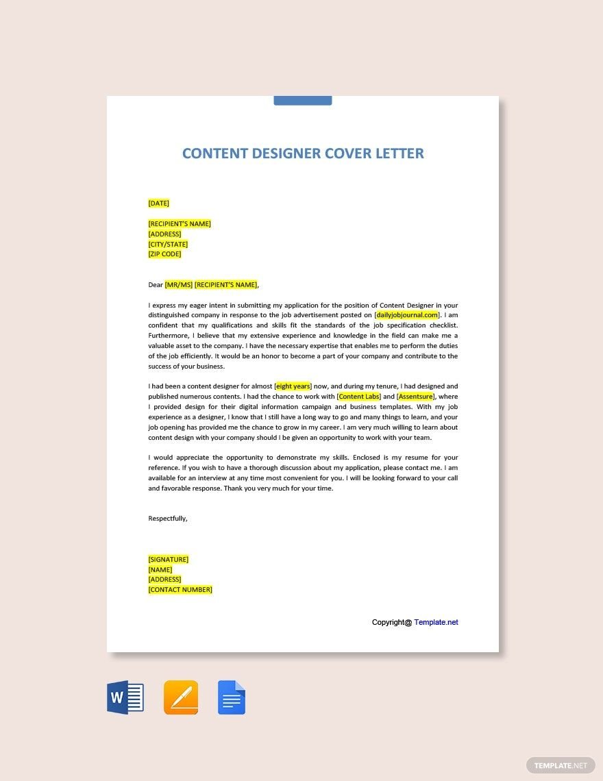 Content Designer Cover Letter Template