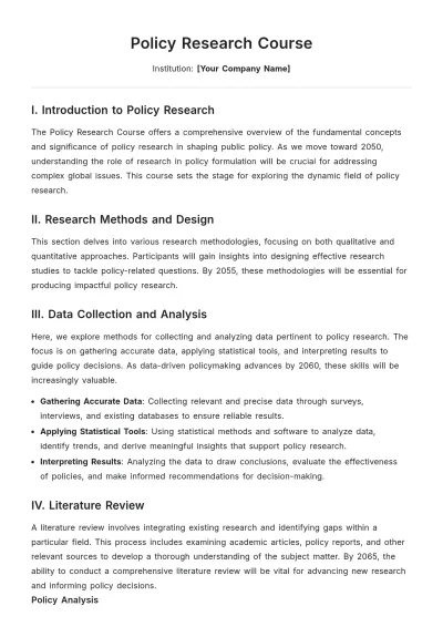 Free Policy Research Course Template to Edit Online