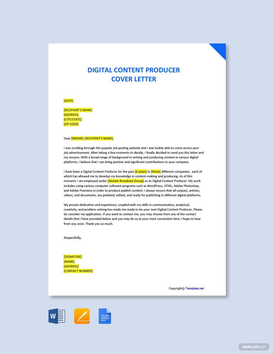 Digital Content Producer Cover Letter