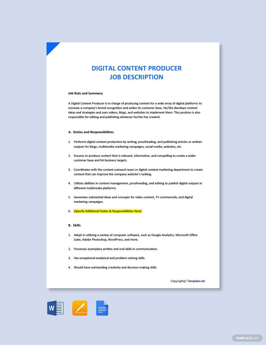 Digital Content Producer Job Description
