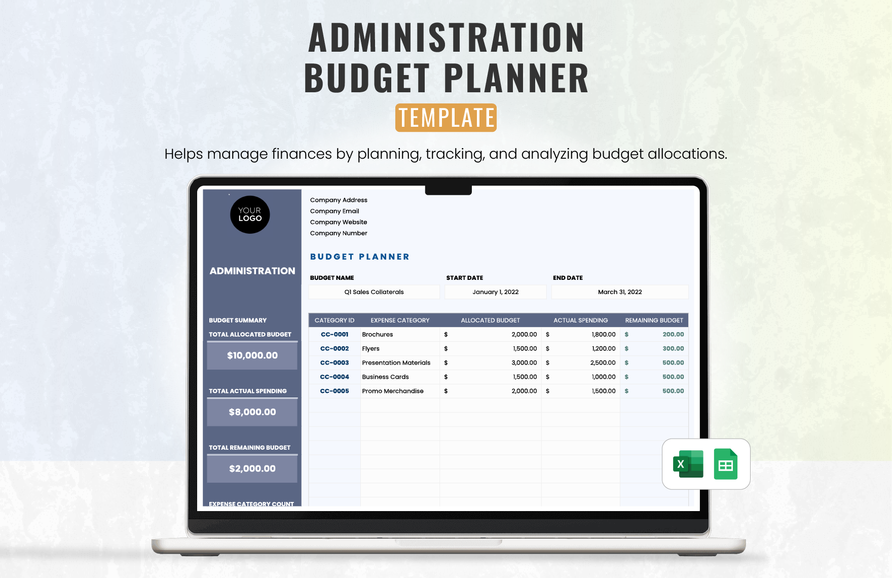 Administration Budget Planner Template