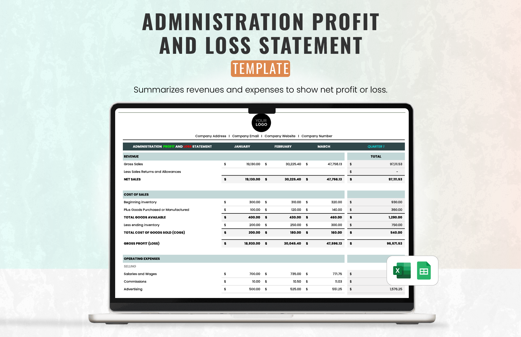 Administration Profit and Loss Statement Template in Google Sheets, Excel - Download | Template.net