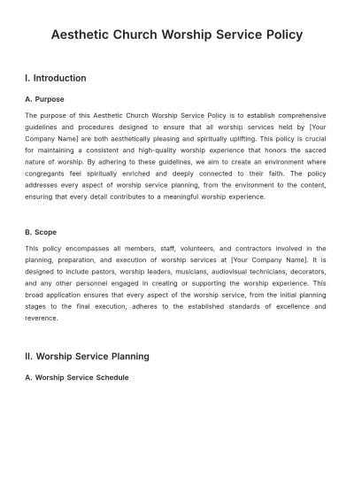 Free Aesthetic Church Worship Service Policy Template to Edit Online