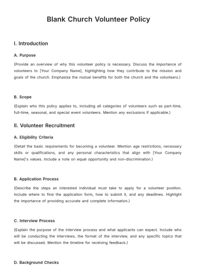 Free Blank Church Volunteer Policy Template to Edit Online