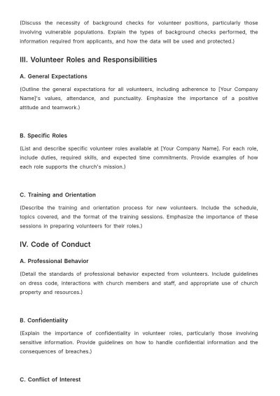 Free Blank Church Volunteer Policy Template to Edit Online