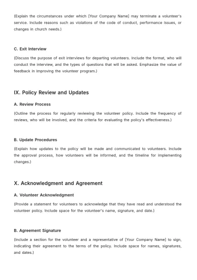 Free Blank Church Volunteer Policy Template to Edit Online