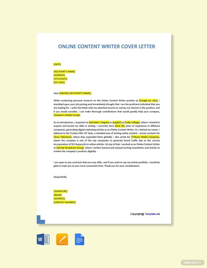 Online Content Writer Cover Letter
