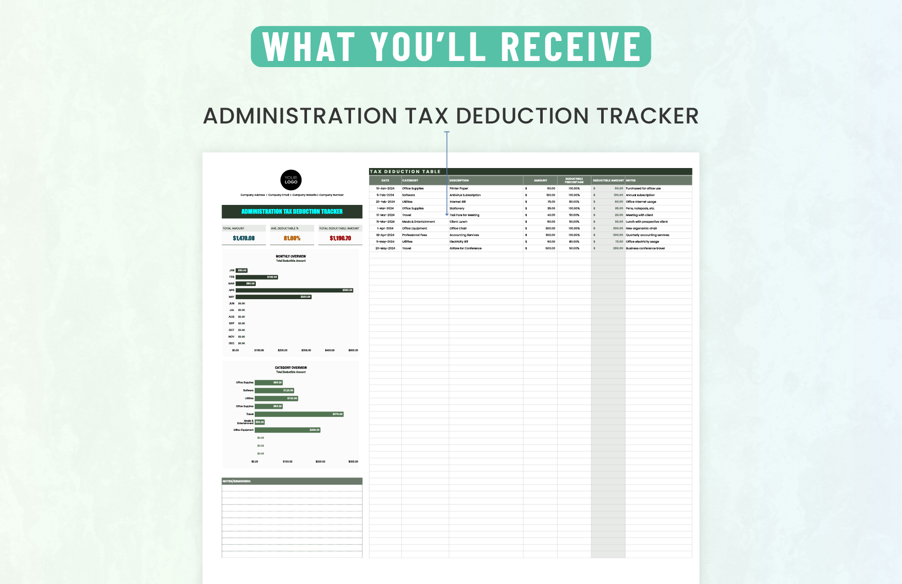 Administration Tax Deduction Tracker Template