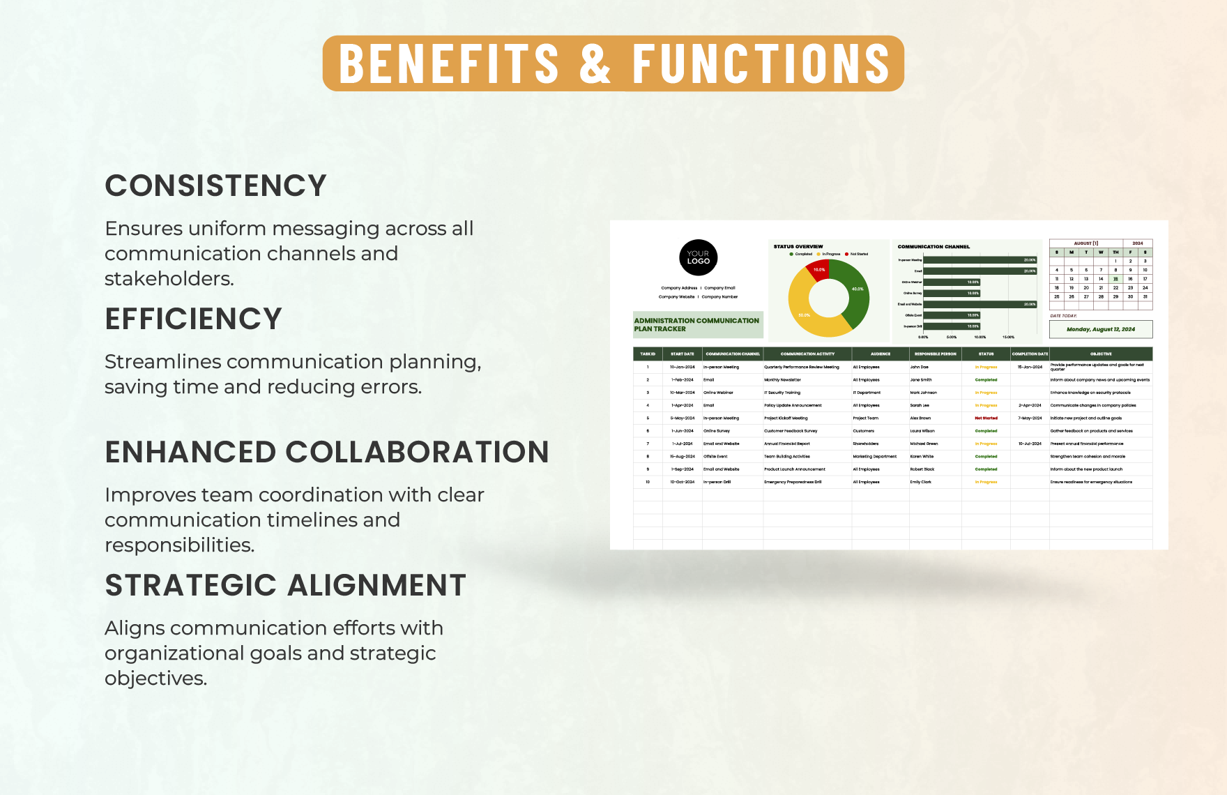 Administration Communication Plan Tracker Template