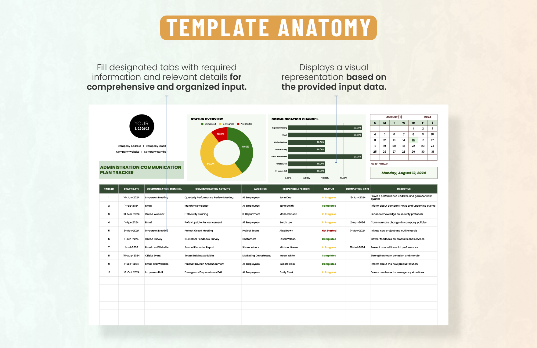 Administration Communication Plan Tracker Template