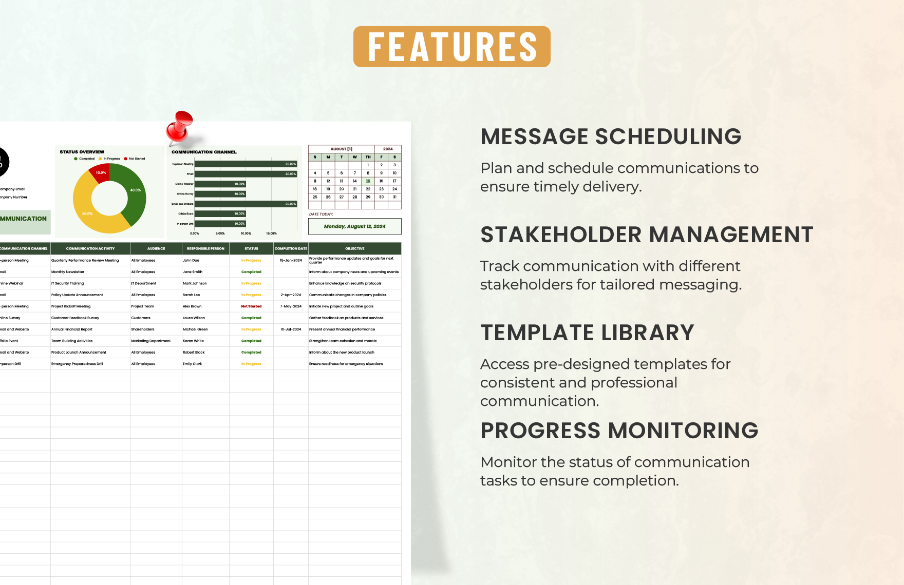 Administration Communication Plan Tracker Template