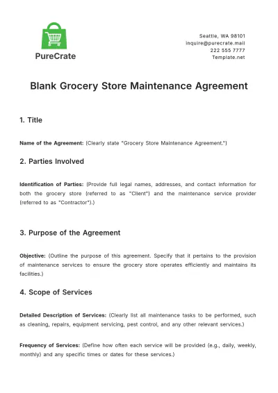 Free Blank Grocery Store Maintenance Agreement Template to Edit Online