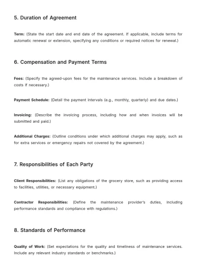Free Blank Grocery Store Maintenance Agreement Template to Edit Online