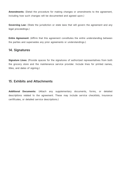Free Blank Grocery Store Maintenance Agreement Template to Edit Online