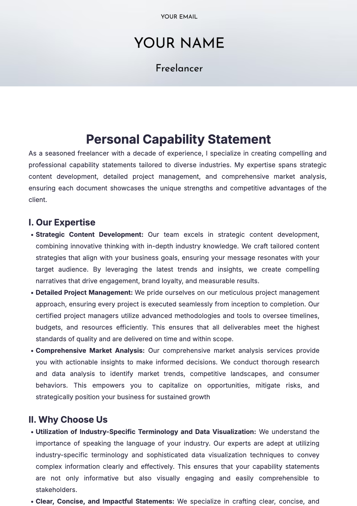 Personal Capability Statement Template - Edit Online & Download