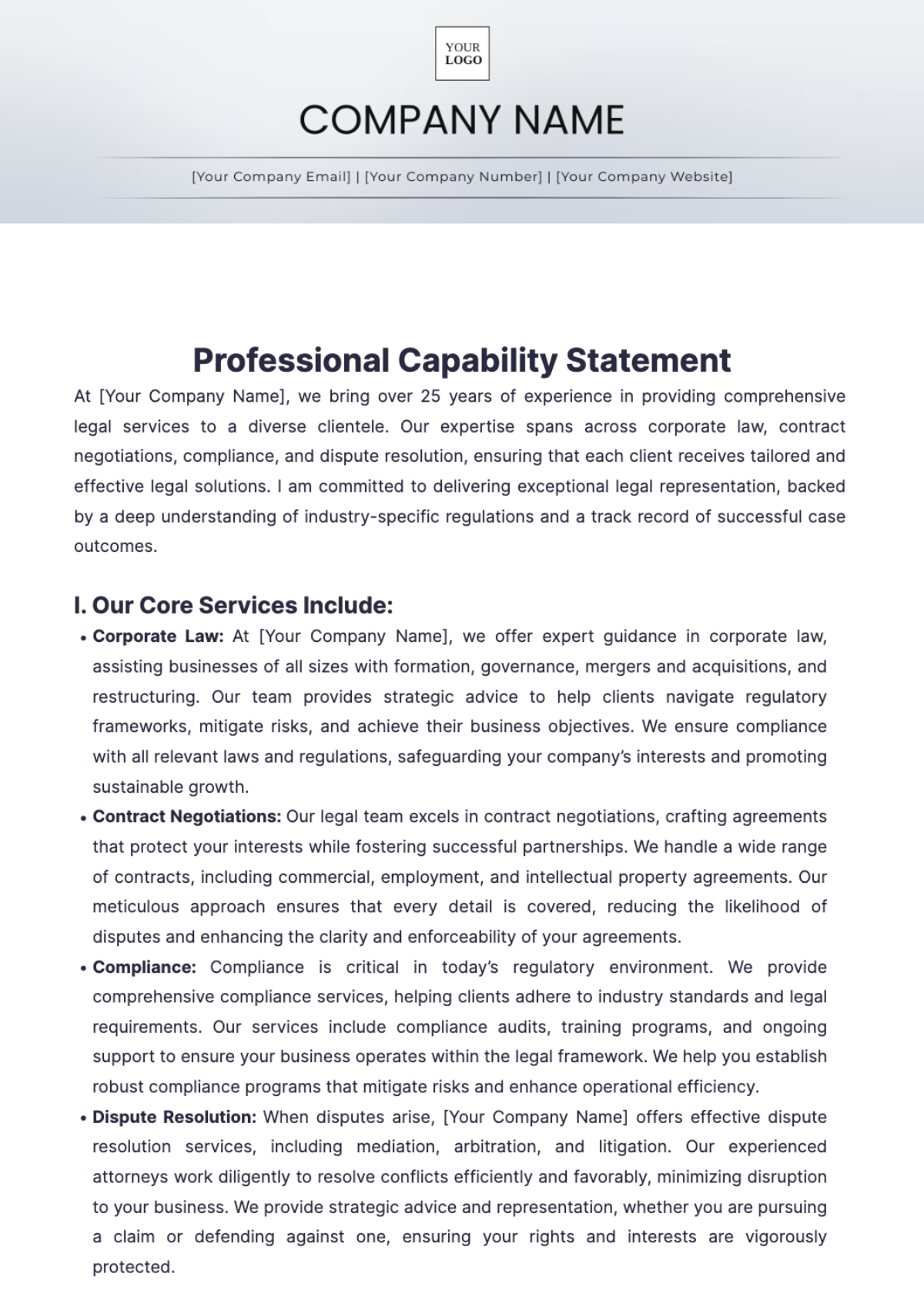 Professional Capability Statement Template - Edit Online & Download