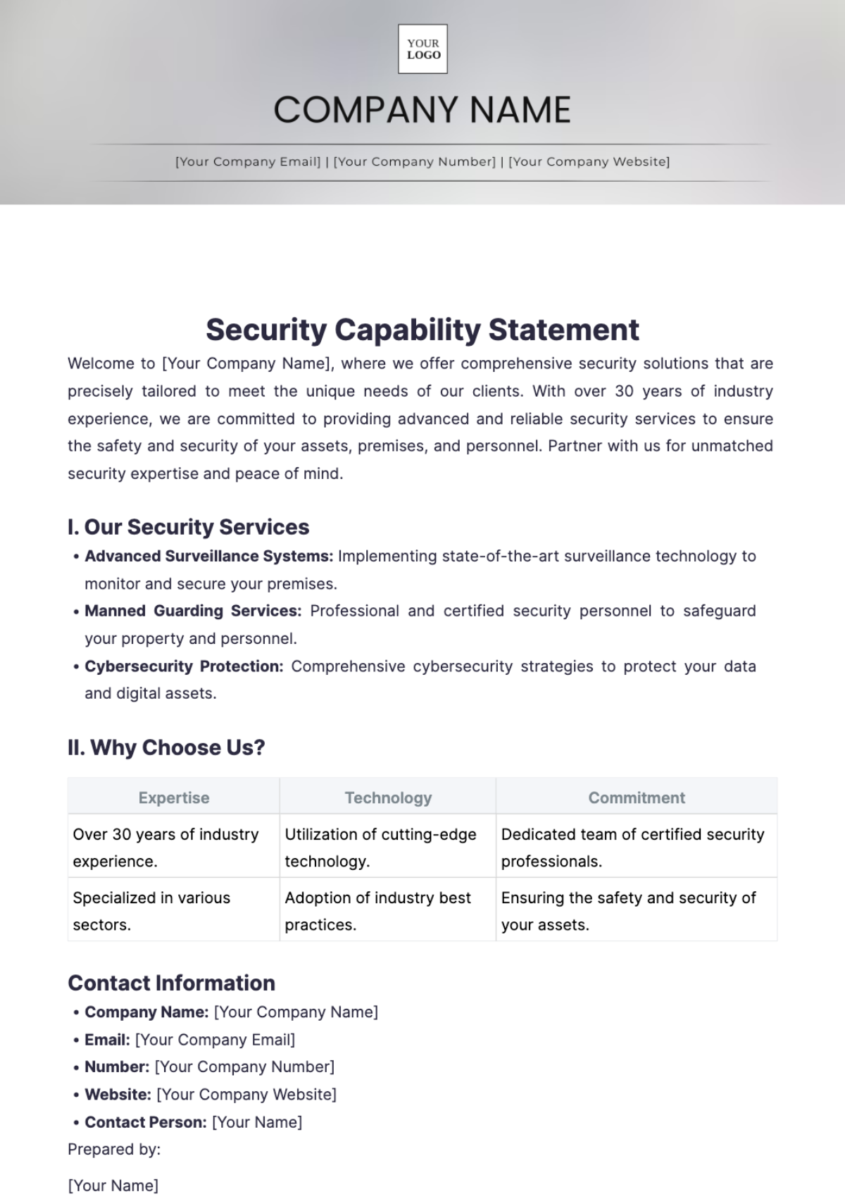 Security Capability Statement Template - Edit Online & Download