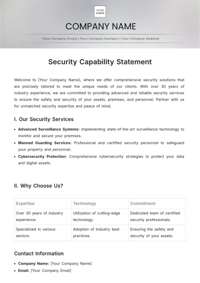 Free Security Capability Statement Template to Edit Online