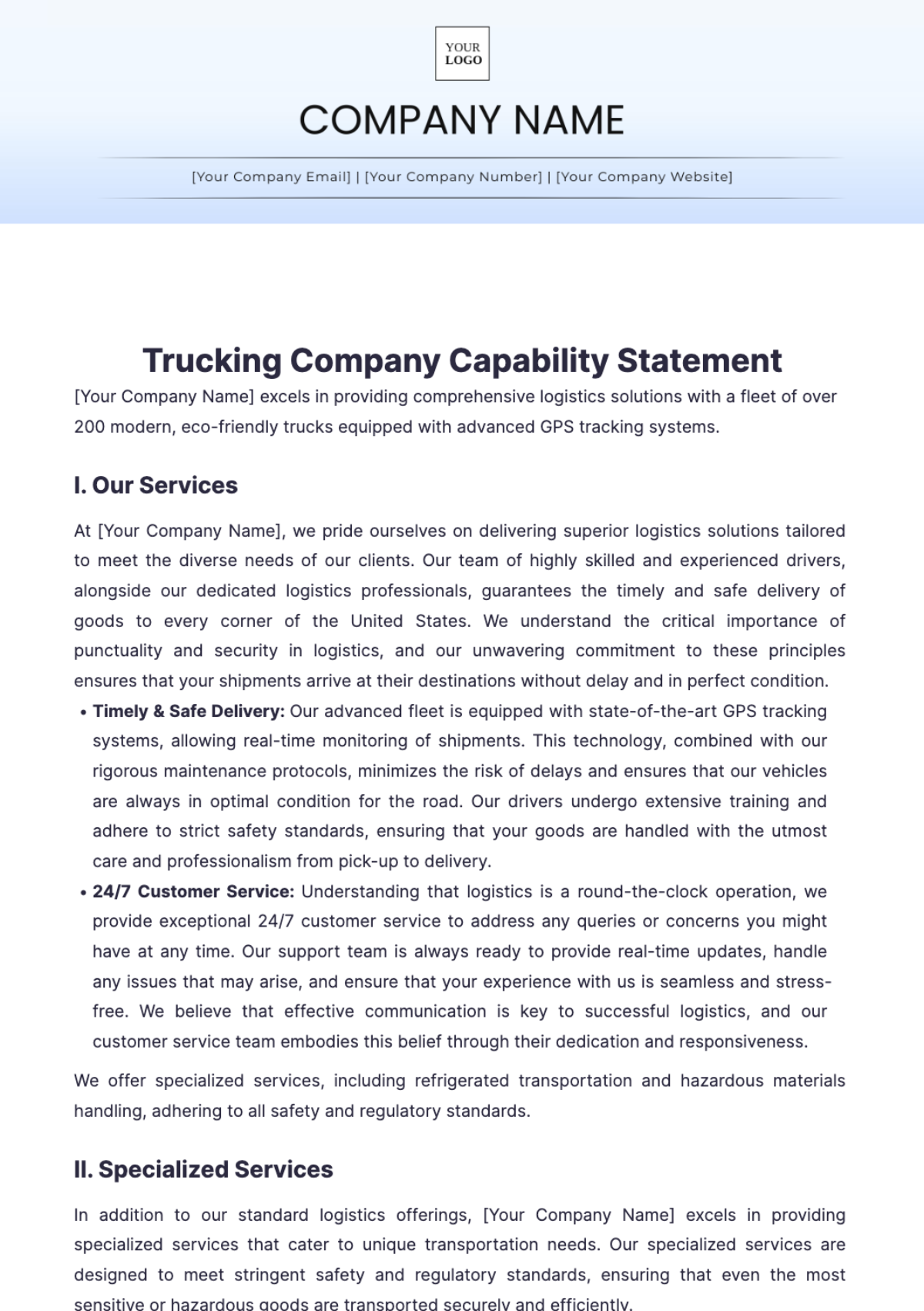 Trucking Company Capability Statement Template - Edit Online & Download