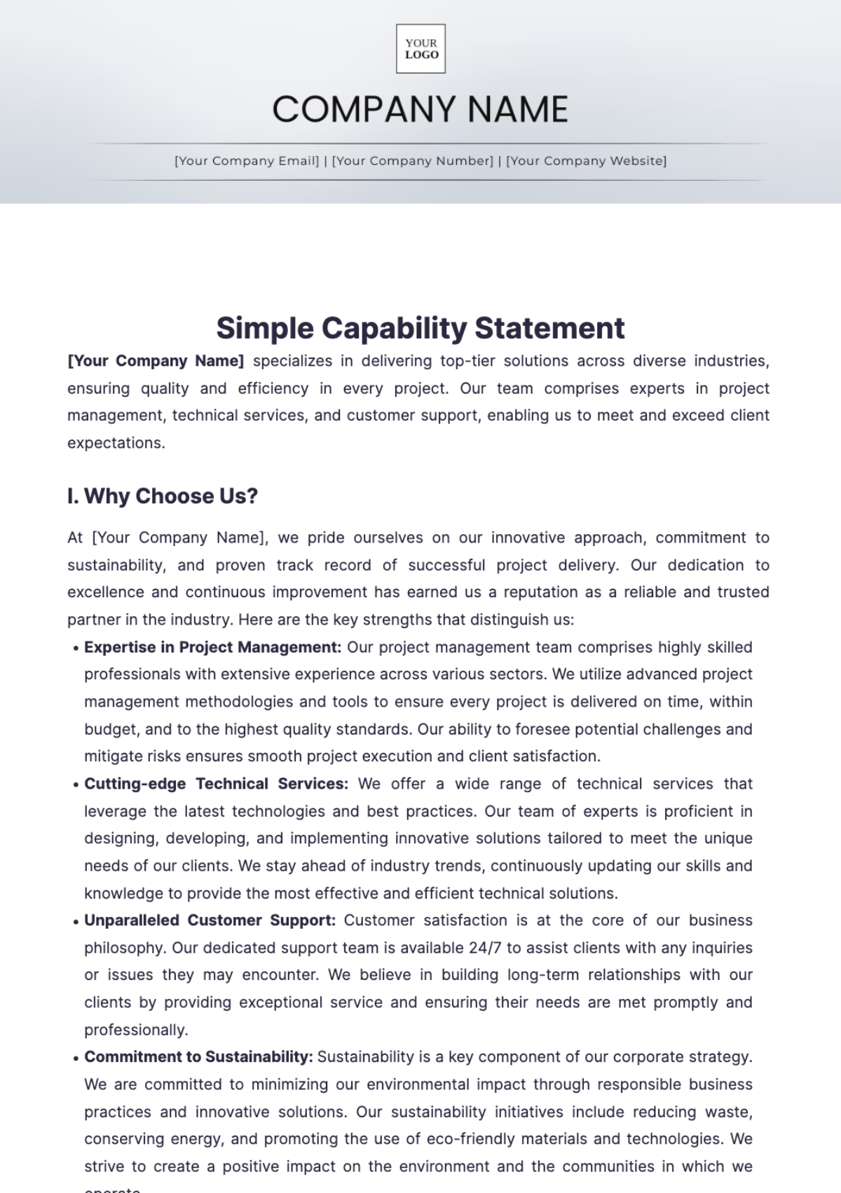 Simple Capability Statement Template - Edit Online & Download