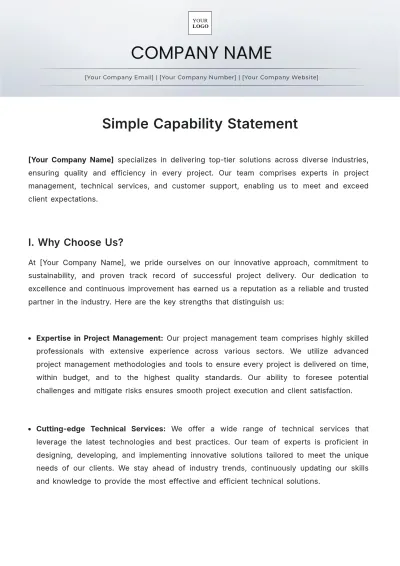 Free Simple Capability Statement Template to Edit Online