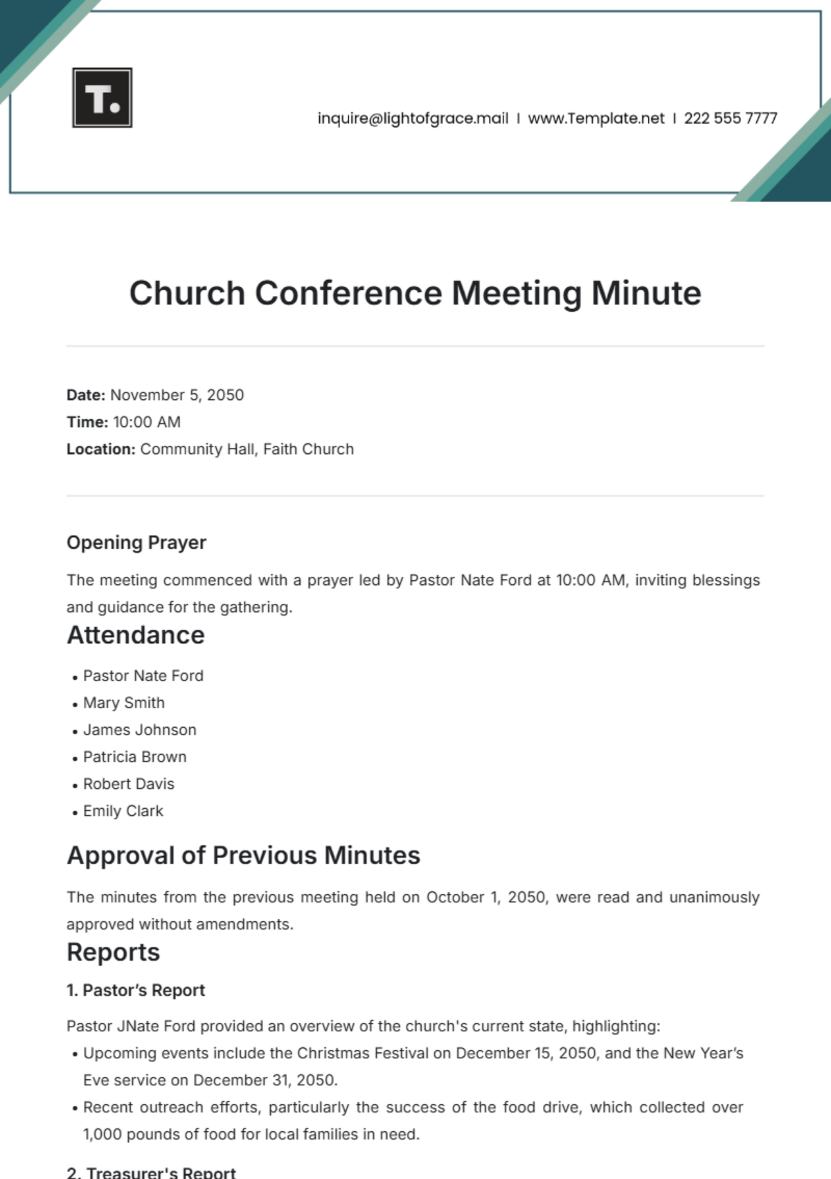 Church Conference Meeting Minute Template - Edit Online & Download