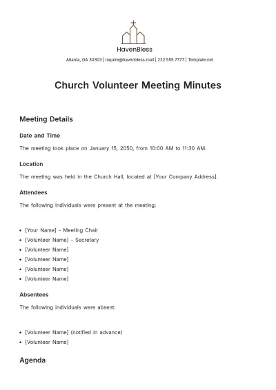 Free Church Volunteer Meeting Minute Template to Edit Online