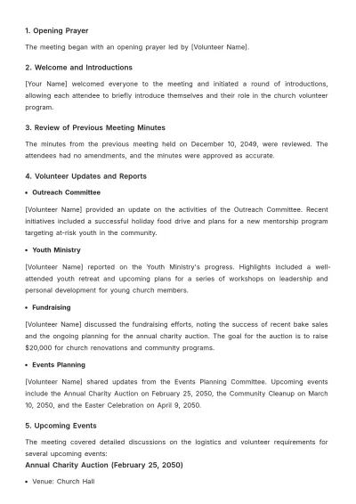 Free Church Volunteer Meeting Minute Template to Edit Online