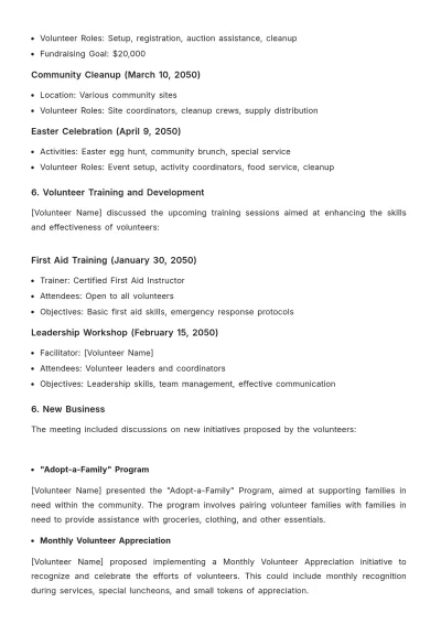 Free Church Volunteer Meeting Minute Template to Edit Online
