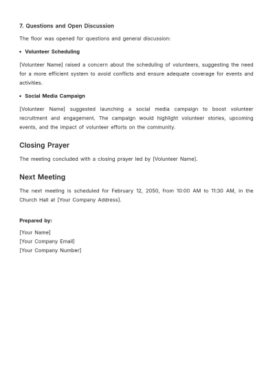 Free Church Volunteer Meeting Minute Template to Edit Online