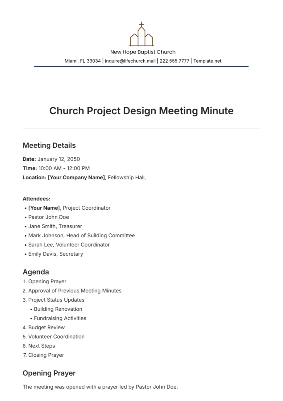 Church Project Design Meeting Minute Template - Edit Online & Download