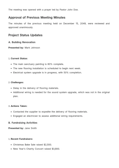 Free Church Project Design Meeting Minute Template to Edit Online