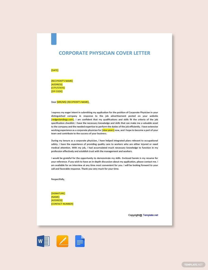 Corporate Physician Cover Letter