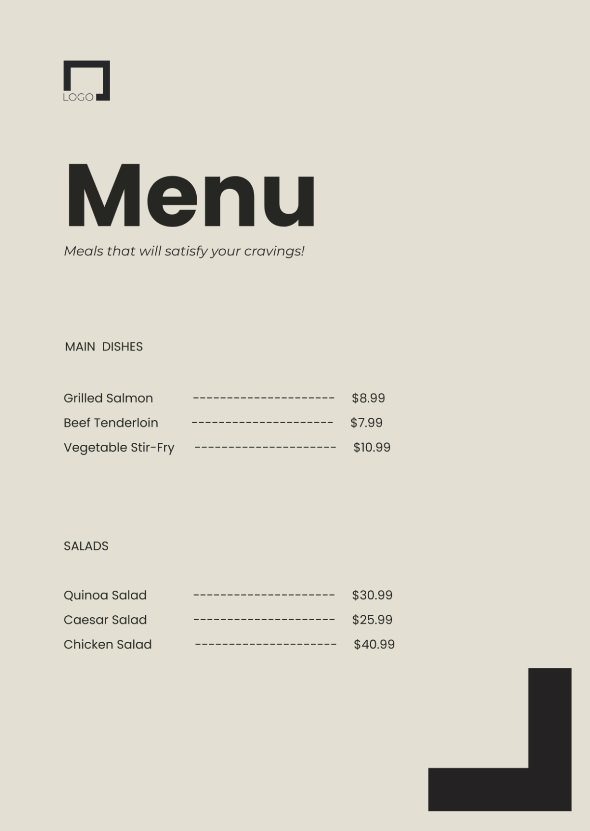 Monochrome Menu