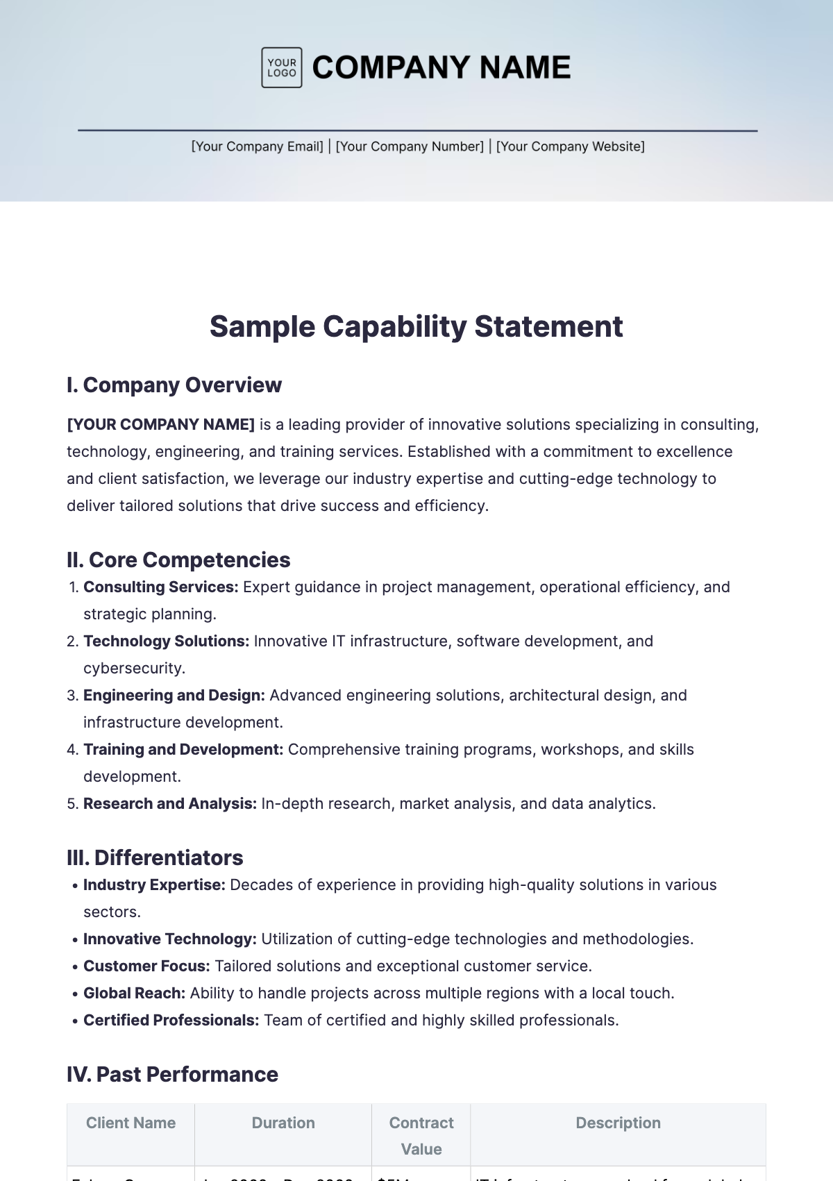 Sample Capability Statement Template - Edit Online & Download