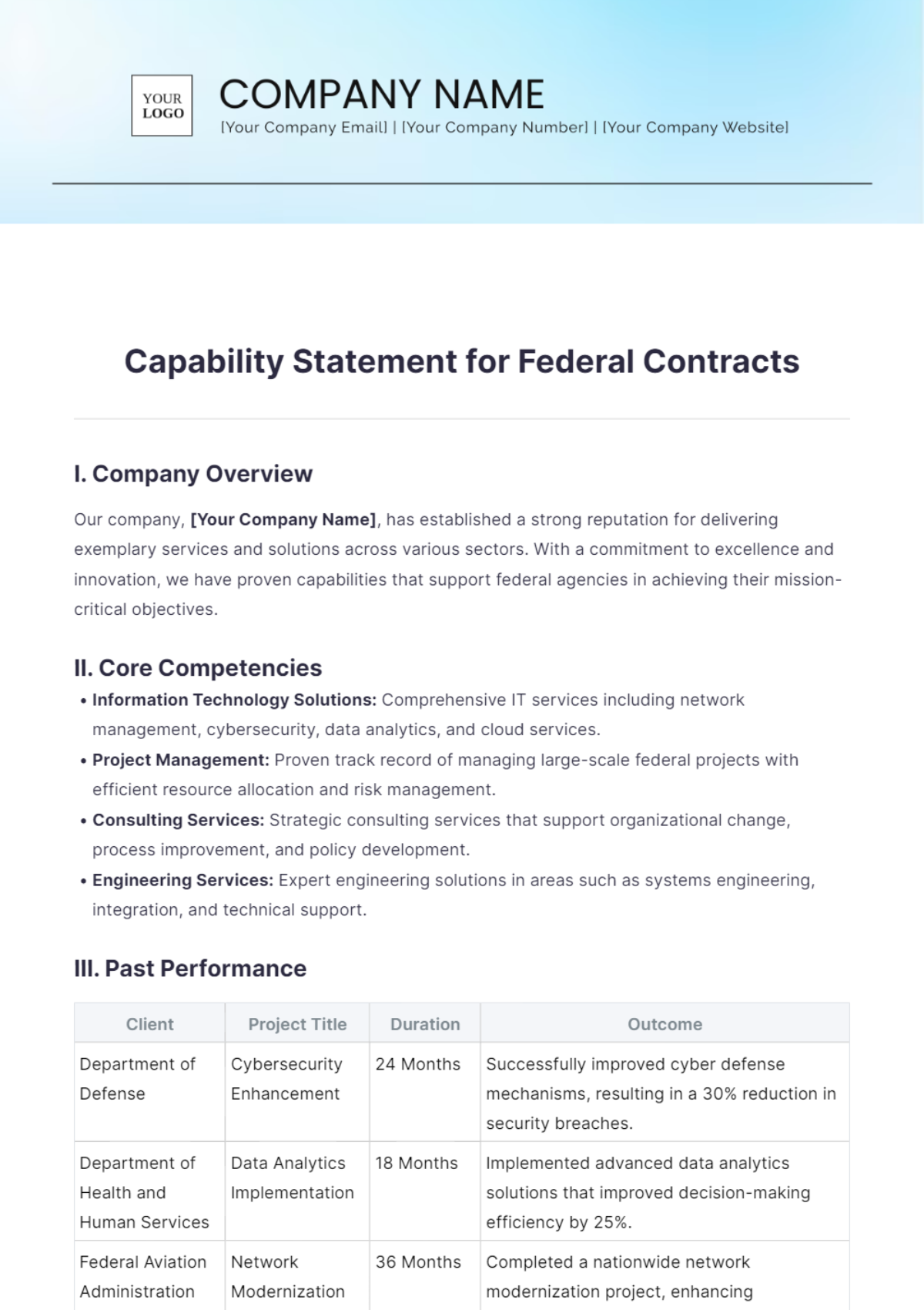 Capability Statement for Federal Contracts Template - Edit Online & Download