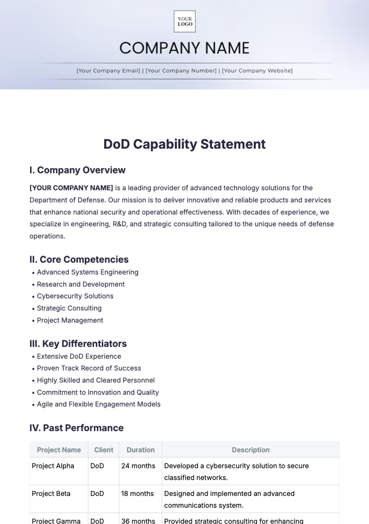 DoD Capability Statement Template - Edit Online & Download