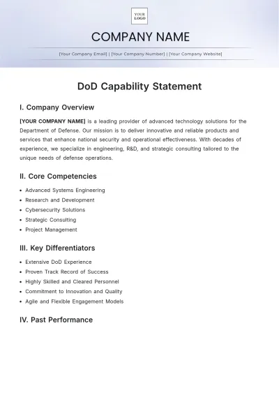 Free DoD Capability Statement Template to Edit Online