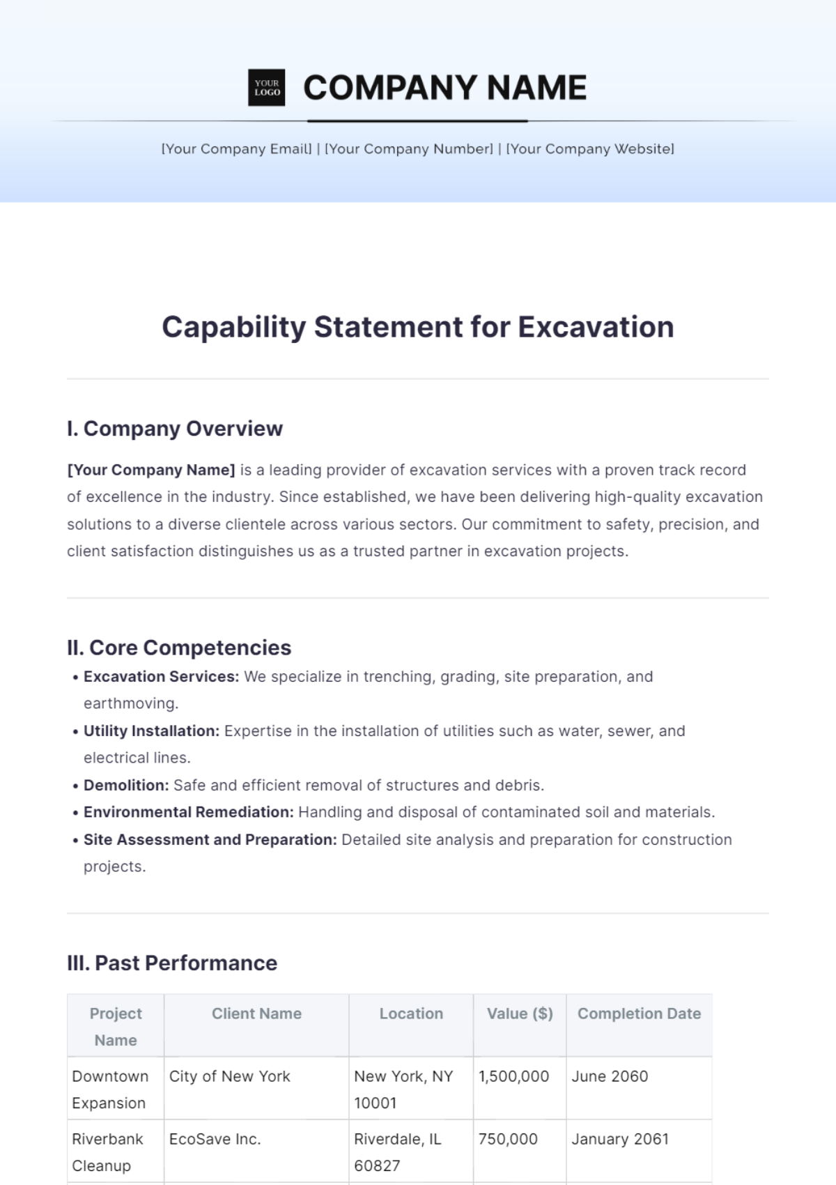 Capability Statement for Excavation Template - Edit Online & Download