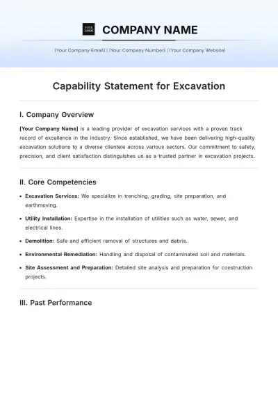 Free Capability Statement for Excavation Template to Edit Online