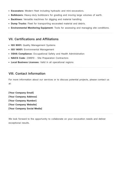 Free Capability Statement for Excavation Template to Edit Online