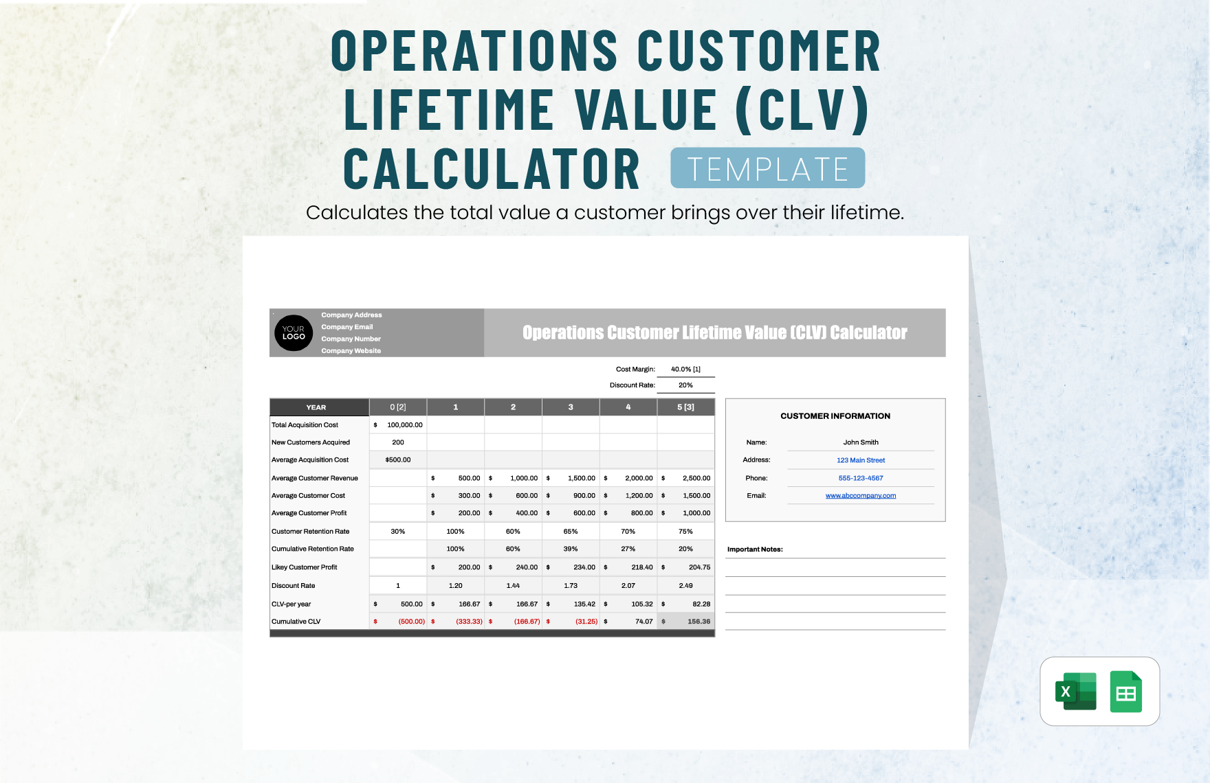 Operations Customer Lifetime Value (CLV) Calculator Template in Excel, Google Sheets - Download | Template.net