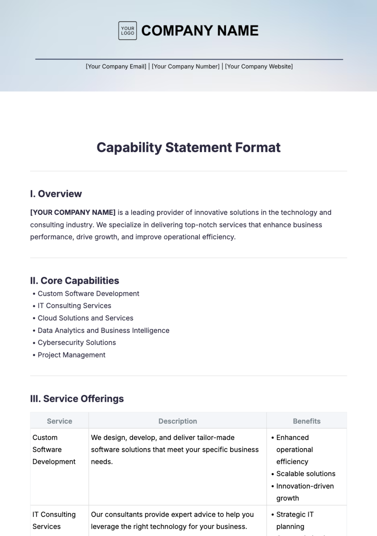 Capability Statement Format Template - Edit Online & Download