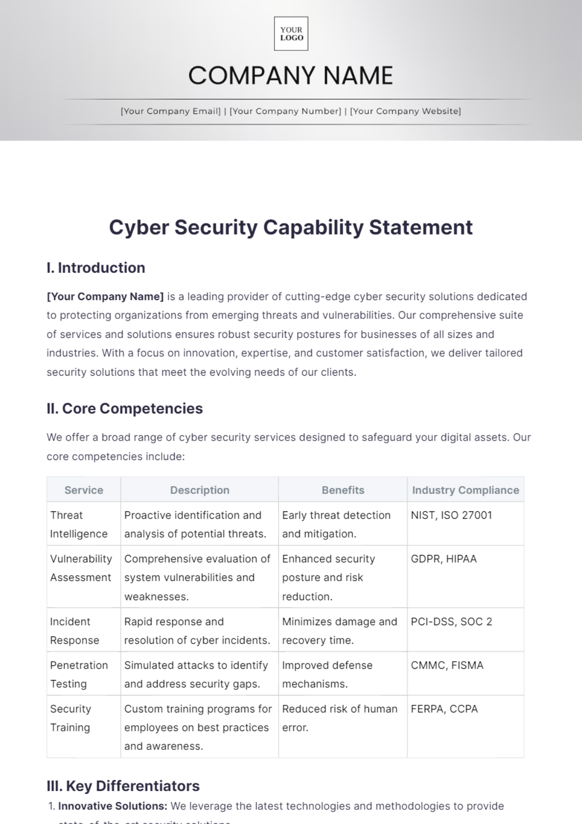 Cyber Security Capability Statement Template - Edit Online & Download