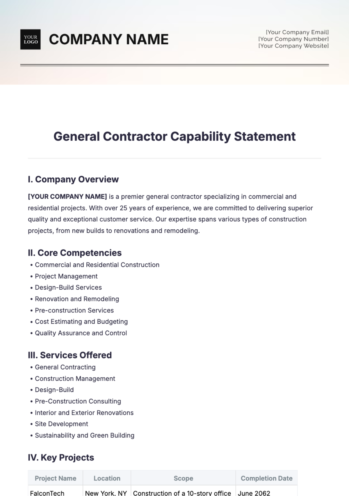 General Contractor Capability Statement Template - Edit Online & Download