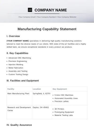 Free Manufacturing Capability Statement Template to Edit Online